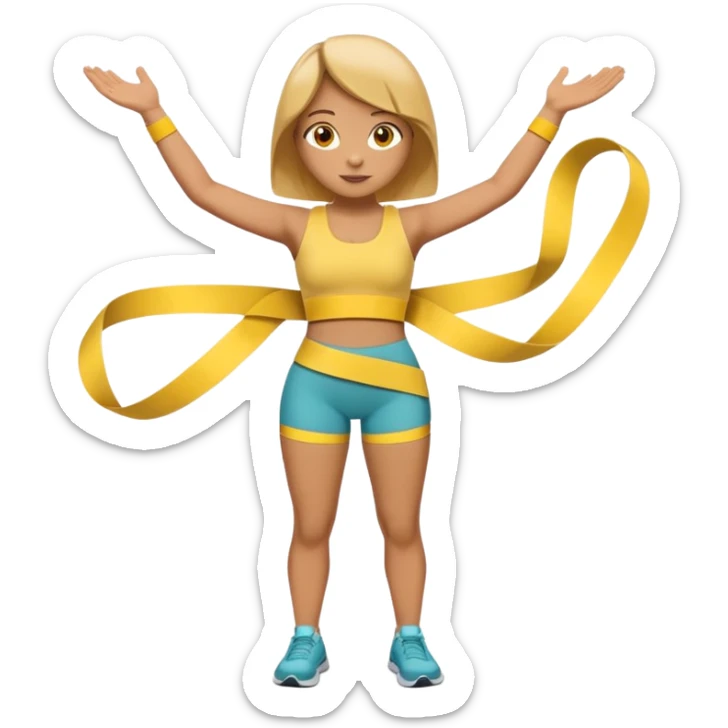 A 3D cartoon person measuring their waist with a yellow tape, casual fitness outfit, Memoji-style realism. sticker