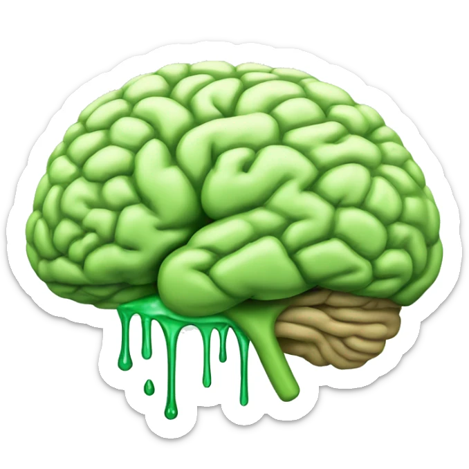 a brain with a greenish color, like a logo, and like it's dripping liquid from it sticker