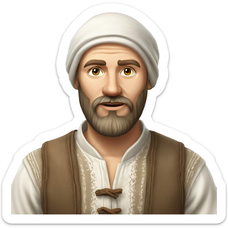 photorealistic white slavic peasant with beard portrait, Slavic ethnic clothing sticker