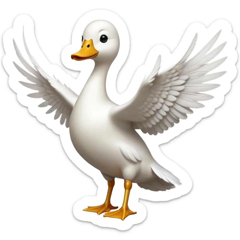 cinematic-[white duck]-realistic-full-body-perched-emoji,-wings-tucked-neatly elegant,-head-tilted-dramatically,-sleek-[white]-feathers,-simplified-yet-realistic-focused-features,-highly-detailed,-glowing-with-an-almost-sarcastic-glow sticker