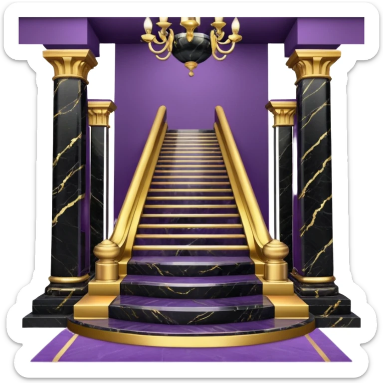 Luxurious black marble hallway stairs with gold and white accents  with with violet accents sticker