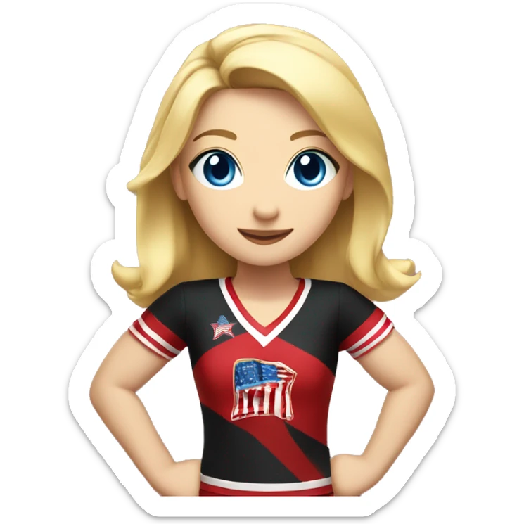 girl wearing red and black uniform American with blonde hair and blue eyes doing cheerleading  sticker