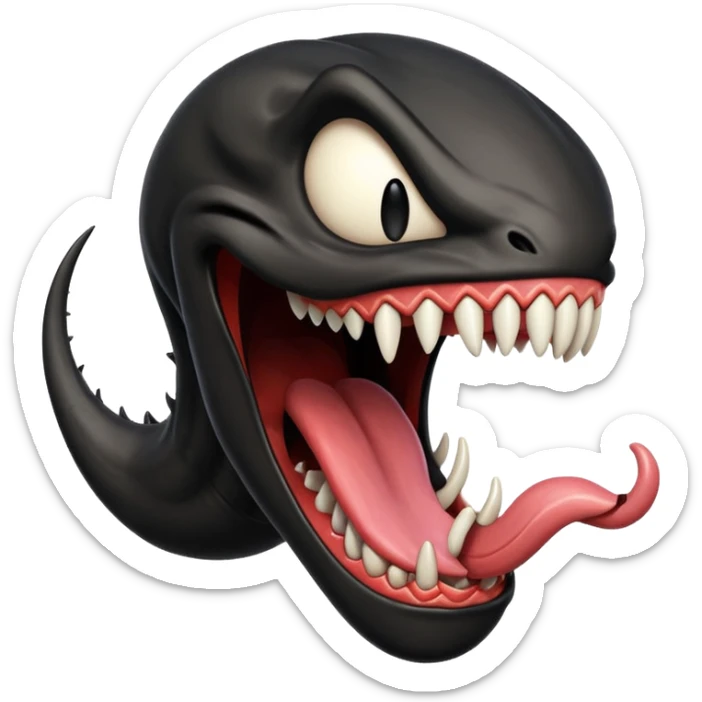 Venom with very long tongue out, clean black body, no logos or markings, classic emoji look sticker