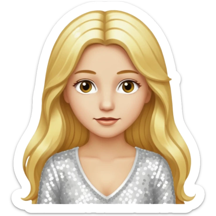 Katharina Siegel with long golden blonde hair, white sequin outfit sticker