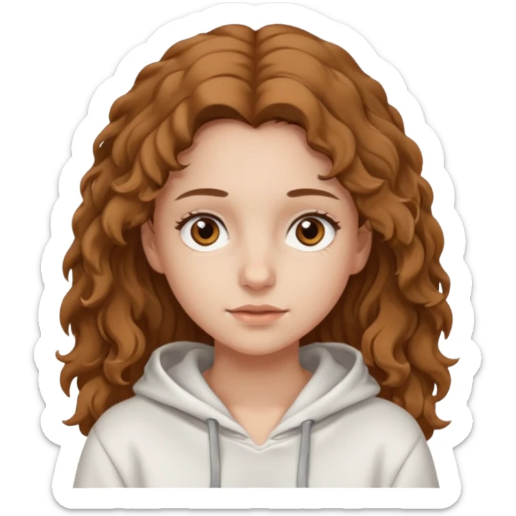 Una ragazza con una felpa semplice bianca,ha gli occhi marroni,i capelli marroni chiaro , c’è gli ha lunghi e ricci ma non troppo sticker