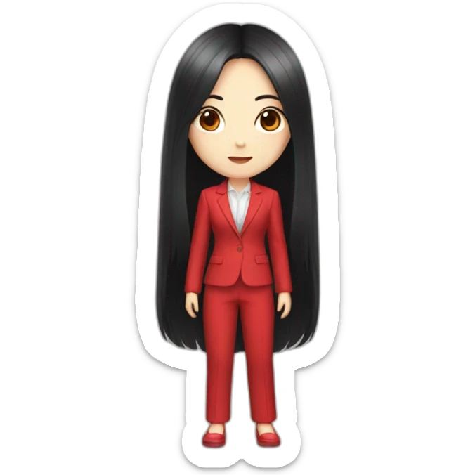 Pale red eyed japanese girl with long black hair in red suit sticker