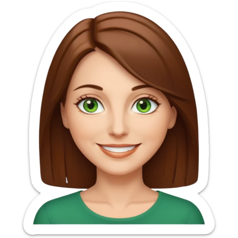 pretty middle age woman with green eyes and shoulder length straight brown hair  sticker