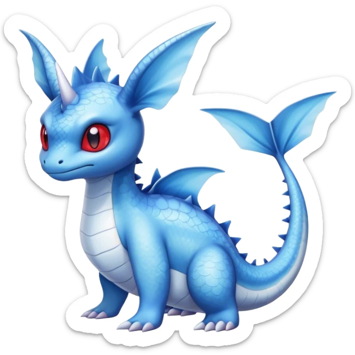 cool cute adorable Lapras-Vaporeon-creature-hybrid full body, four legs, red eyes,  sticker