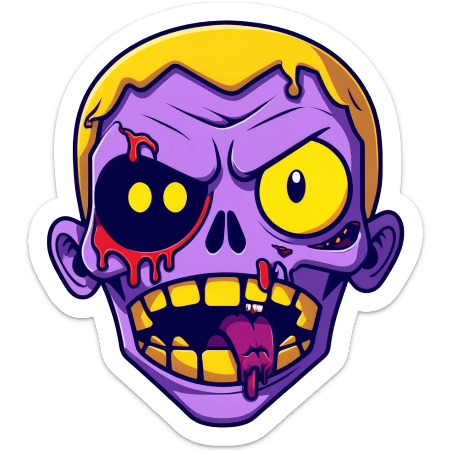 cartoon style zombie emoji, purple skin, drooling sticker