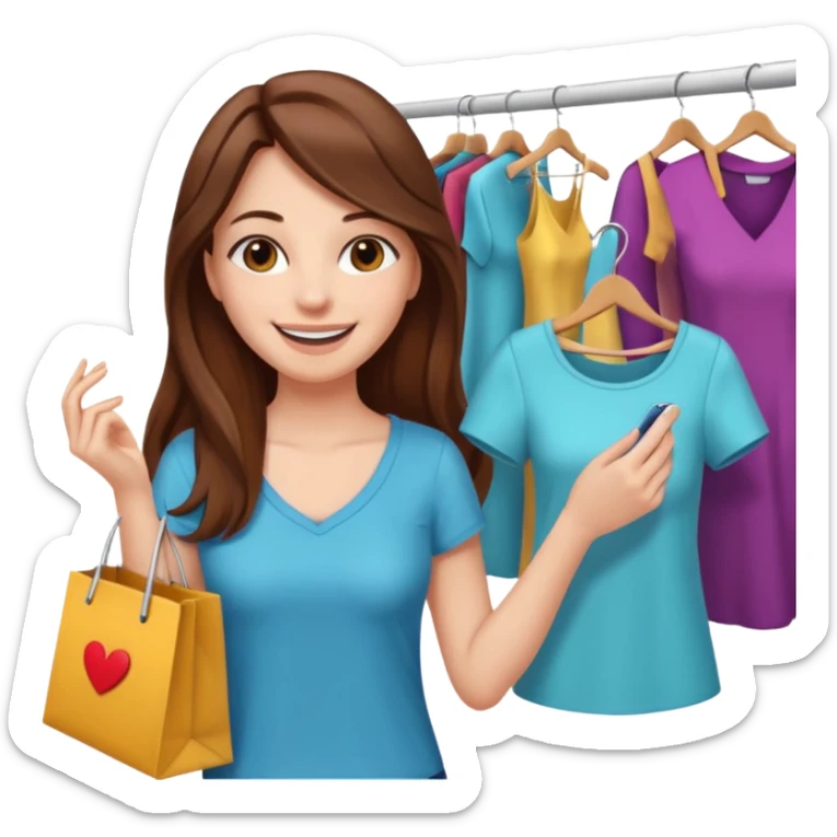 woman with long hair buys clothes in a store, shopping vibe sticker