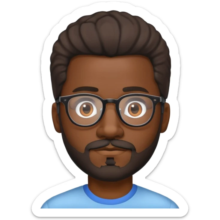 Un homme noir avec des lunettes et une petite moustache et peu de barbes avec un style de cheveux Sisco  sticker