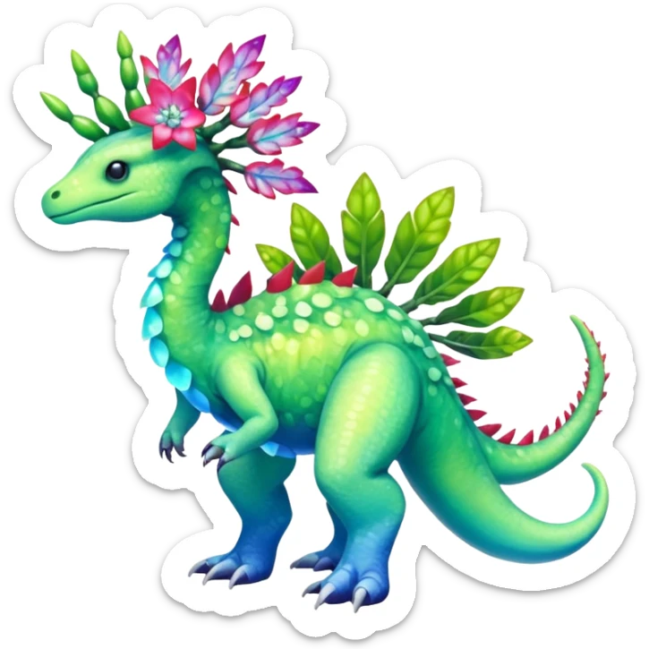 Shiny Exotic Iridescent Nebulae Meganium-Amaura-Aurorus-Fakémon-hybrid-creature (full body)  sticker