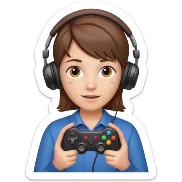 Una persona mirando al frente con un control de videojuegos y unos auriculares Gamer con micrófono sticker