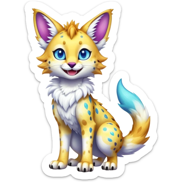 Cute Kawaii Epic Ethereal Sparkly Colorful Sergal-Serval-Vernid full body sticker