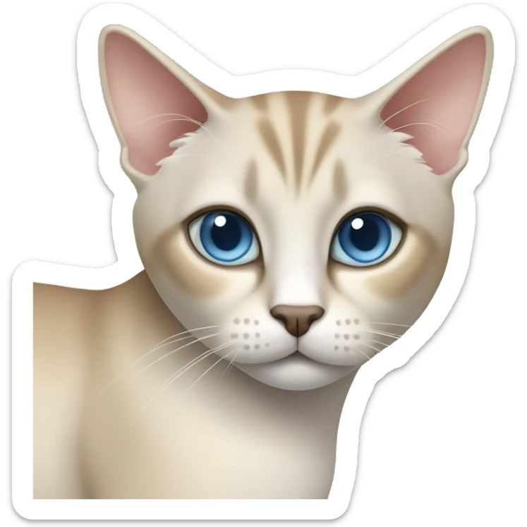 Thai breed cat with a light cream-brown body, dark gray nose and face, ears, and paws. sharp ears, and striking light blue eyes  sticker