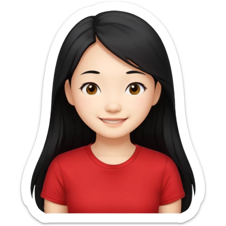 Cute asian girl with long hair and red t shirt sticker