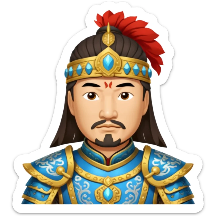portrait of Genghis Khan in armor rotated 45 degrees to the right sticker