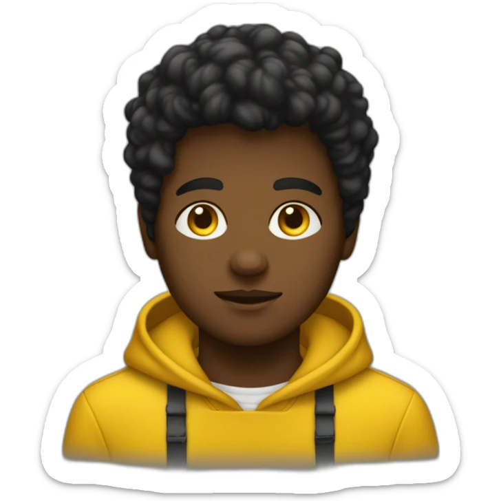 Un garçon métisse au cheveux noir avec un sweat jaune qui a des yeux marron sticker