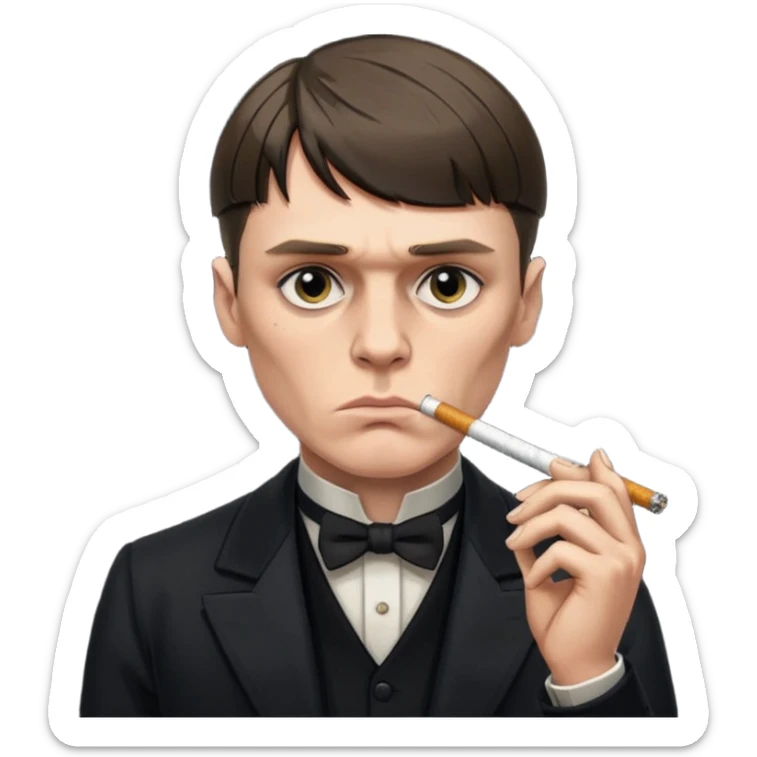 Tommy Shelby in black dress with a cig in his mouth and make his face exact  sticker