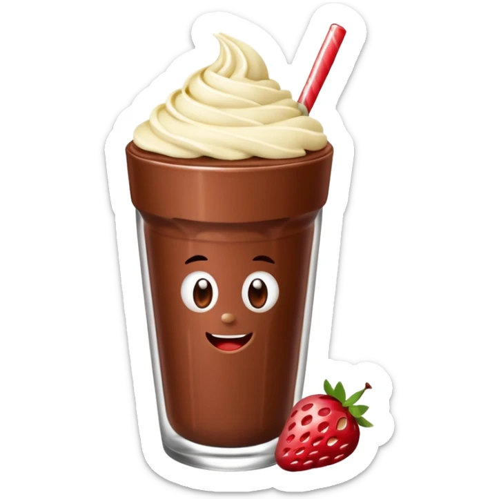 Un vaso cubierto de chocolate que arriba se vea crema batida encima M y M  y fresas encima  sticker