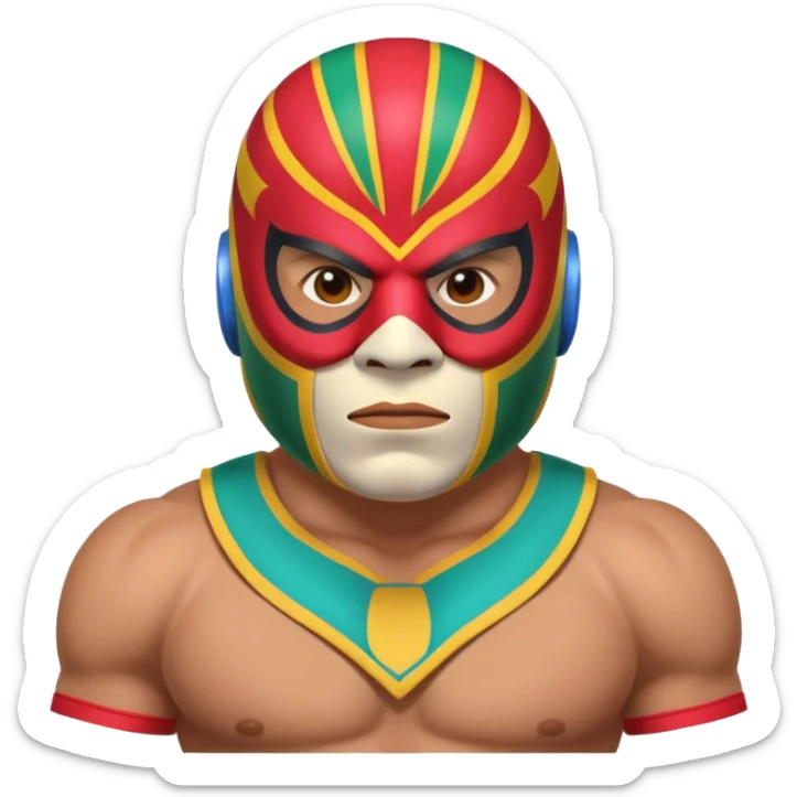 Mexican wrestler portrait, head and shoulders only, colorful luchador mask, muscular collar, confident expression, 3D cartoon, mobile game icon style, clean background, no text, no watermark
 sticker