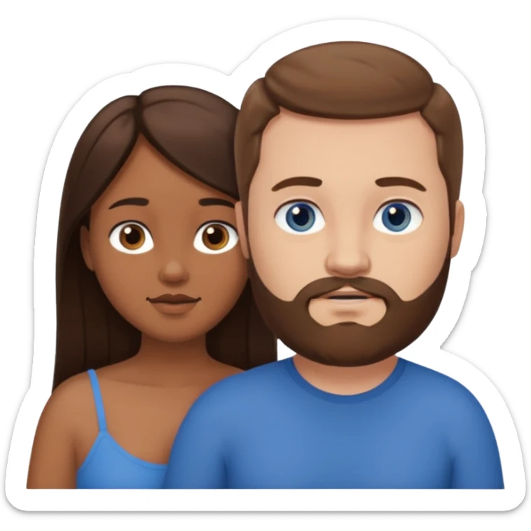 chubby white guy with brown hair and beard and blue eyes, holding a brown girl with long dark hair and dark brown eyes in arms, naked, showing tits and pussy sticker