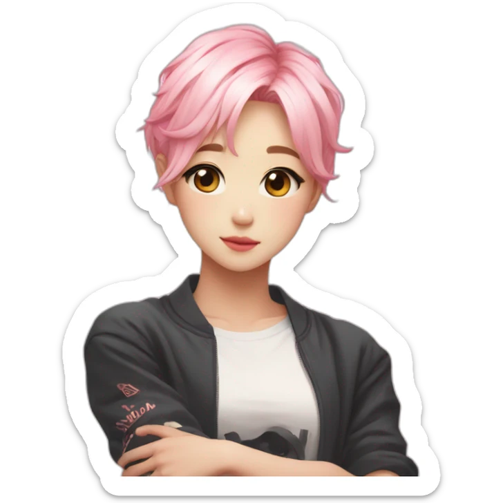 arms crossed kpop girl idol short blonde pink ish hair sticker