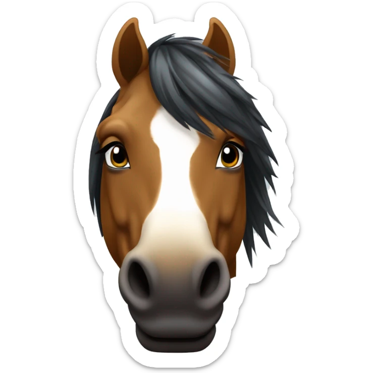 tête de poney petit avec un tache blanche sur la tête et les crins noirs sticker