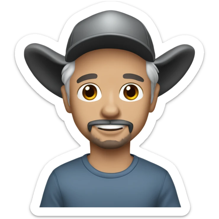 man blue eyes gray hair gray goatee ball cap holding chihuahua with long black hair sticker