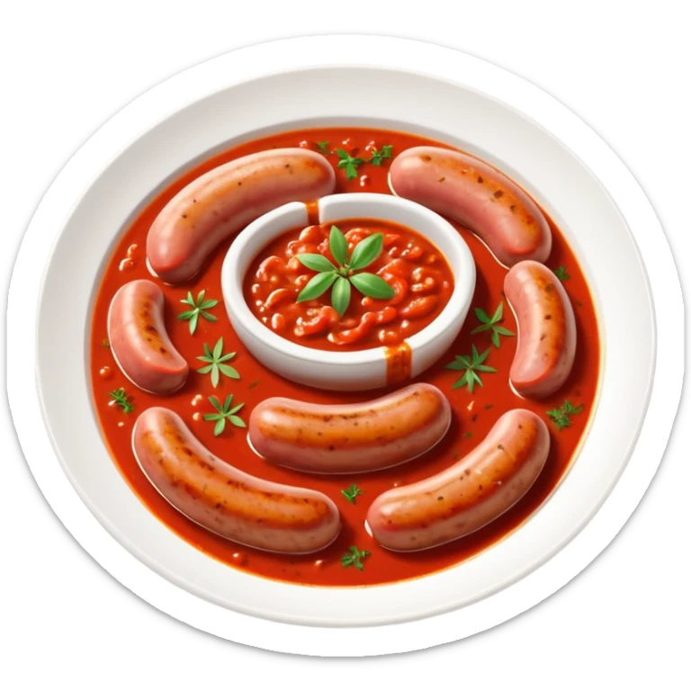 emoji of Rougail saucisse meal. Typical Reunion island meal consisted of Sliced sausage in tomato sauce (strong red color) with thym  sticker