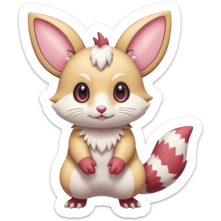 Cute adorable kawaii big-eyed anime-styled pastel Furret-Minccino-Zangoose-Buizel-hybrid-fusion, full body sticker