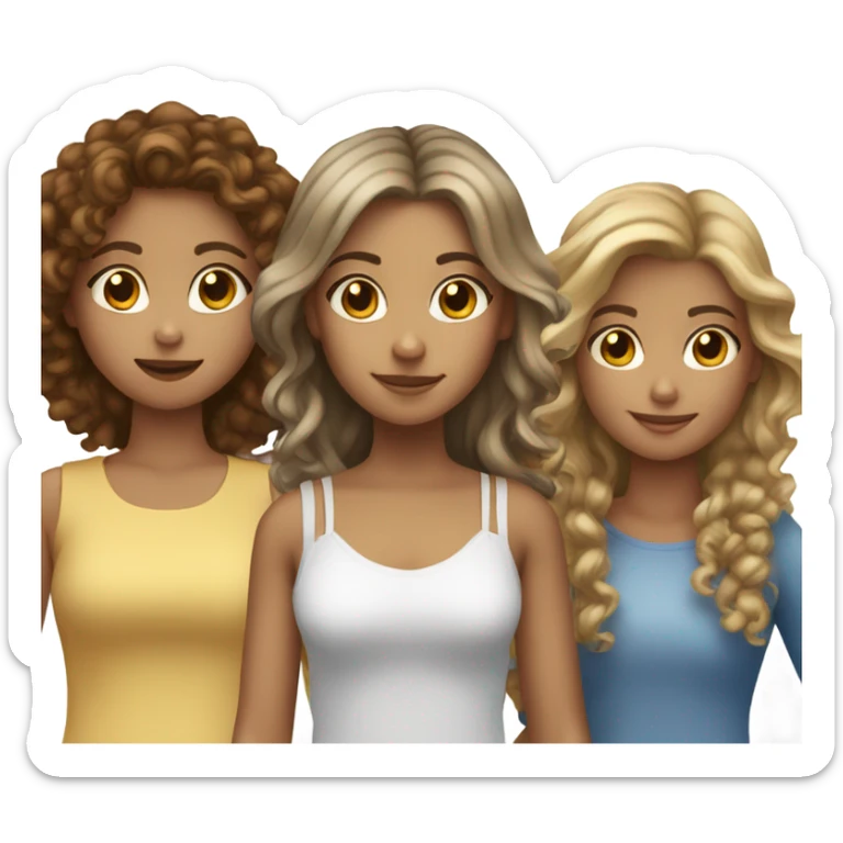 four girls, one of them is brown curly haired, two of them has straight brown hair, and one has blonde straight hair sticker