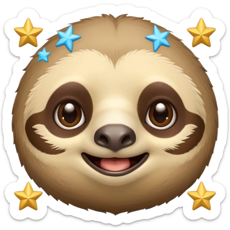 Perezoso que tenga dos  estrellas en los ojos  y este sonriendo  tipo bimoji de iPhone pero de perezosos  sticker