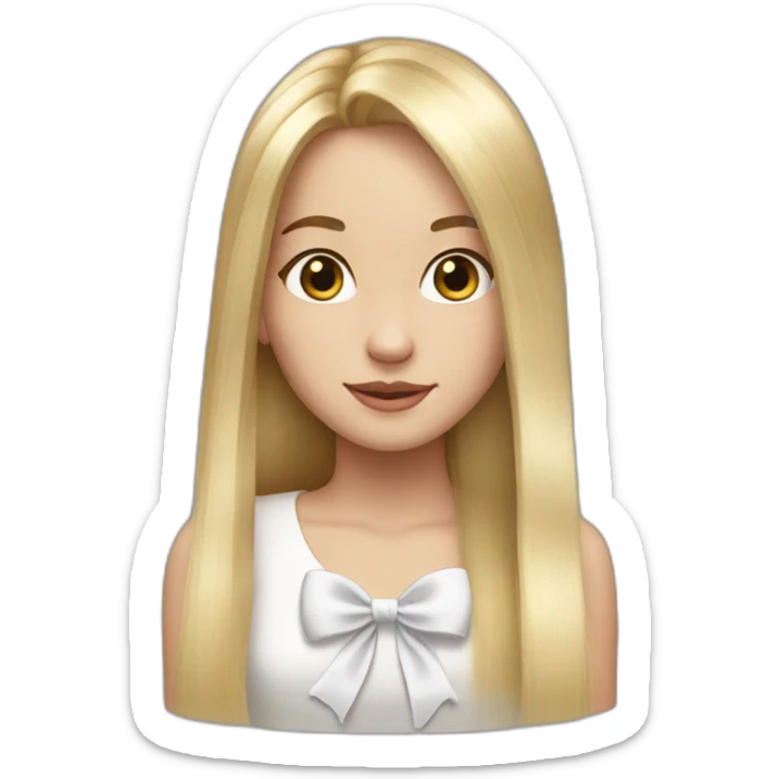Long blonde straight hair with a white bow sticker