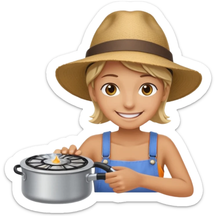 A camper boiling water on a portable stove, enjoying the outdoor breeze.
 sticker