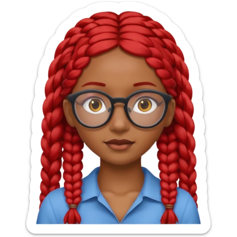 Dark Tan girl with long red plaits and red rimmed  glasses head neck and shoulder shot only sticker
