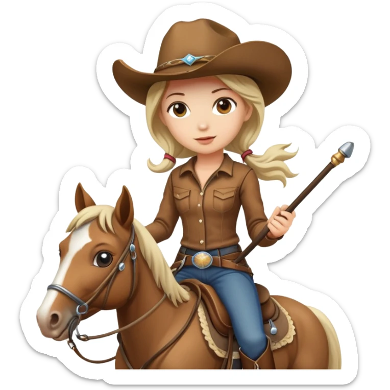 girl wearing cowboy hat riding a horse holding a whip sticker