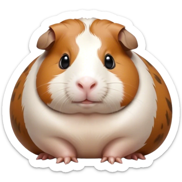 Cinematic Noble Brown and White Banded Guinea Pig Portrait Emoji, Poised and regal, with a compact, chubby build and a uniquely patterned coat of warm brown and crisp white banding, deep-set soulful dark eyes, Simplified yet sharp and sophisticated features, highly detailed, glowing with a soft, dignified glow, high shine, intelligent and charming, stylized with an air of distinctive elegance, focused and attentive, soft glowing outline, capturing the essence of a watchful and confident companion, so majestic it feels as though it could scurry out of the screen with effortless authority! sticker