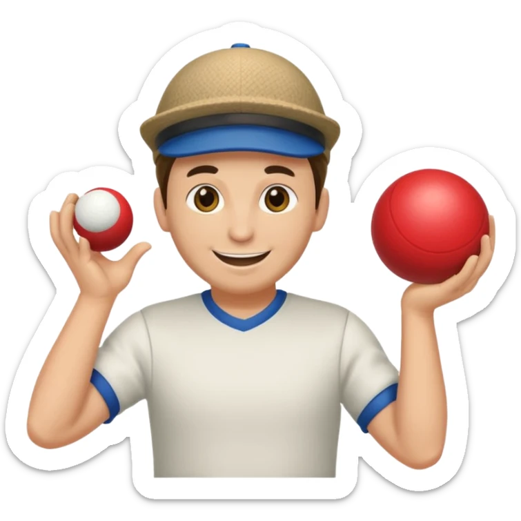 emoji joyeux avec une casquette qui joue avec une boule de pétanque sticker