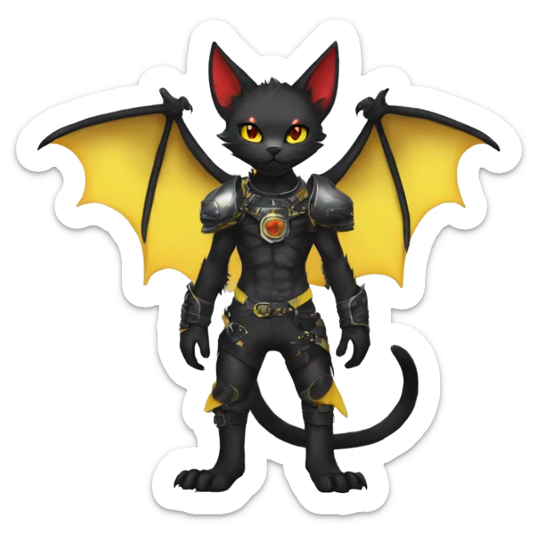 cool anthro edgy black punk red yellow ethereal fantasy nargacuga-bat-cat-Fakemon collar harness full body sticker