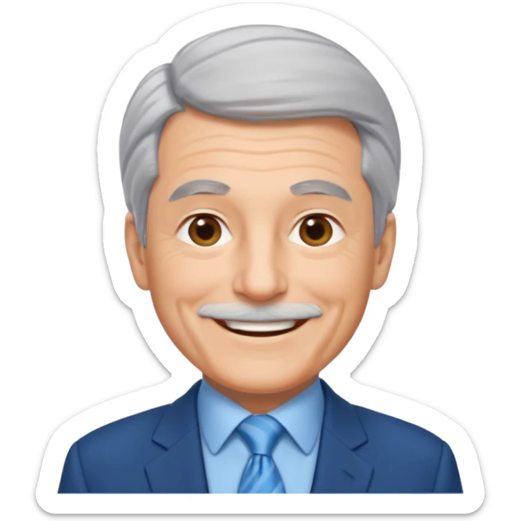 Create an emoji of a 62-year-old man in a blue suit and light blue tie with gray hair. sticker