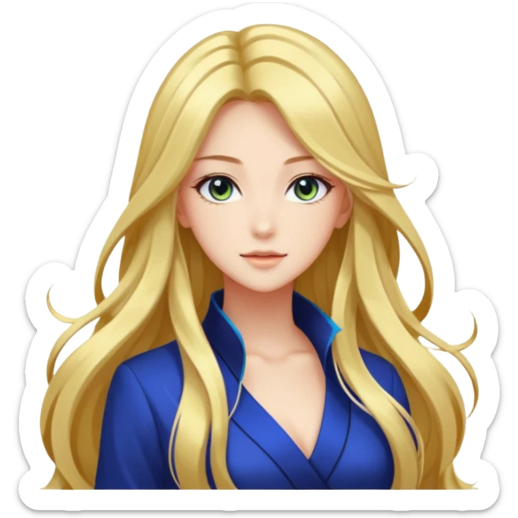 Elegant beautiful woman, long flowing hair, glowing skin, captivating eyes, fashionable outfit, dreamy light, detailed anime-style, vibrant colors, transparent background sticker