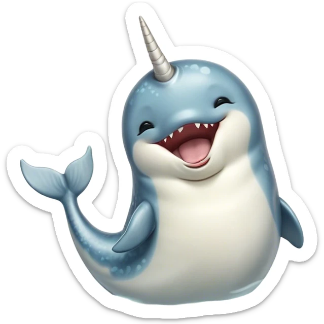 Cinematic Cute Yawning Narwhal Portrait Emoji, Head tilted slightly with a dramatic, wide-open yawn, showcasing a streamlined, mottled body with a gracefully curled ivory tusk and sleepy, half-closed eyes, Simplified yet irresistibly adorable features, highly detailed, glowing with a soft, cozy arctic glow, high shine, relaxed yet expressive, stylized with a hint of whimsical marine ease, soft glowing outline, capturing the essence of a drowsy yet affectionate narwhal that appears ready to stretch out for a nap! sticker