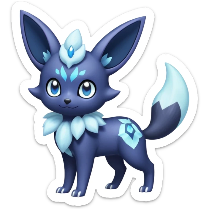 Shiny snowy icy crystalline pastel Nebulae Noibat-Meowstic-Umbreon-Fakémon-hybrid-creature (full body)  sticker