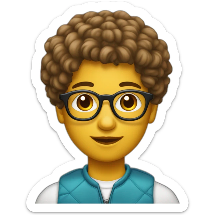 Adolescent métisse clair avec cheveux bouclés brun et un taper et des lunettes sticker