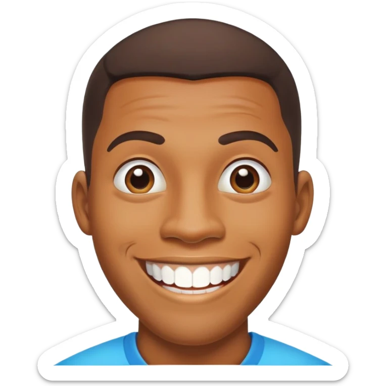 smiling black man with big teeth, standard male haircut, oval face, Rio de Janeiro theme, no glasses, carioca sticker