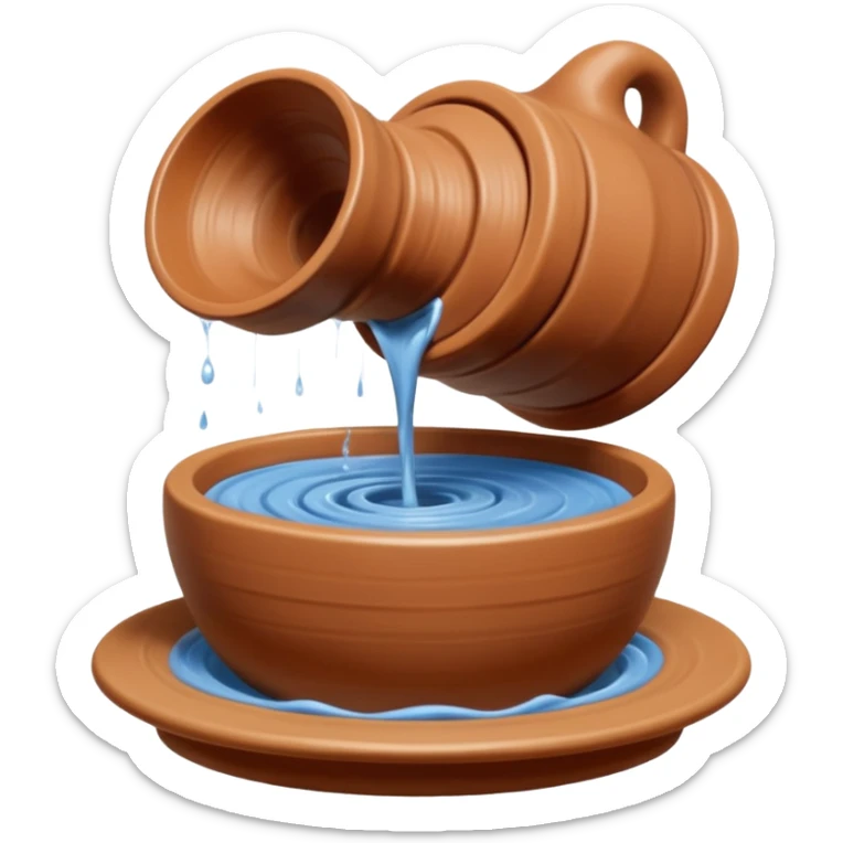 Realistic image of a potter's wheel in action, shaping wet clay into graceful shapes, water splashing gently sticker