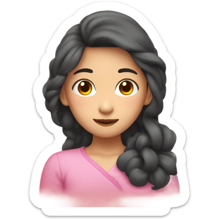 Asian girl tucking hair behind her ear with hearts around her sticker