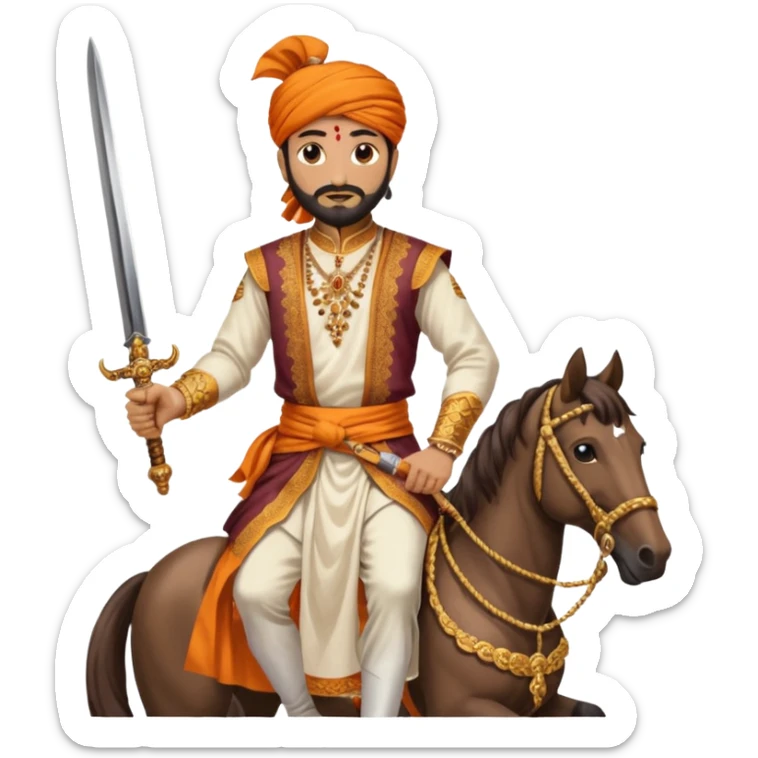 Make a emoji of Chatrapati Shivaji Maharaj in hand must have sward and horse face must be similar to shivaji maharaj  sticker