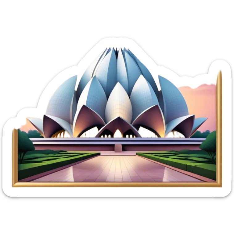 Cinematic Realistic Lotus Temple Landmark Emoji, showcasing the modern architectural marvel with petal‚Äêlike structures rendered with dynamic lighting and graceful textures. sticker
